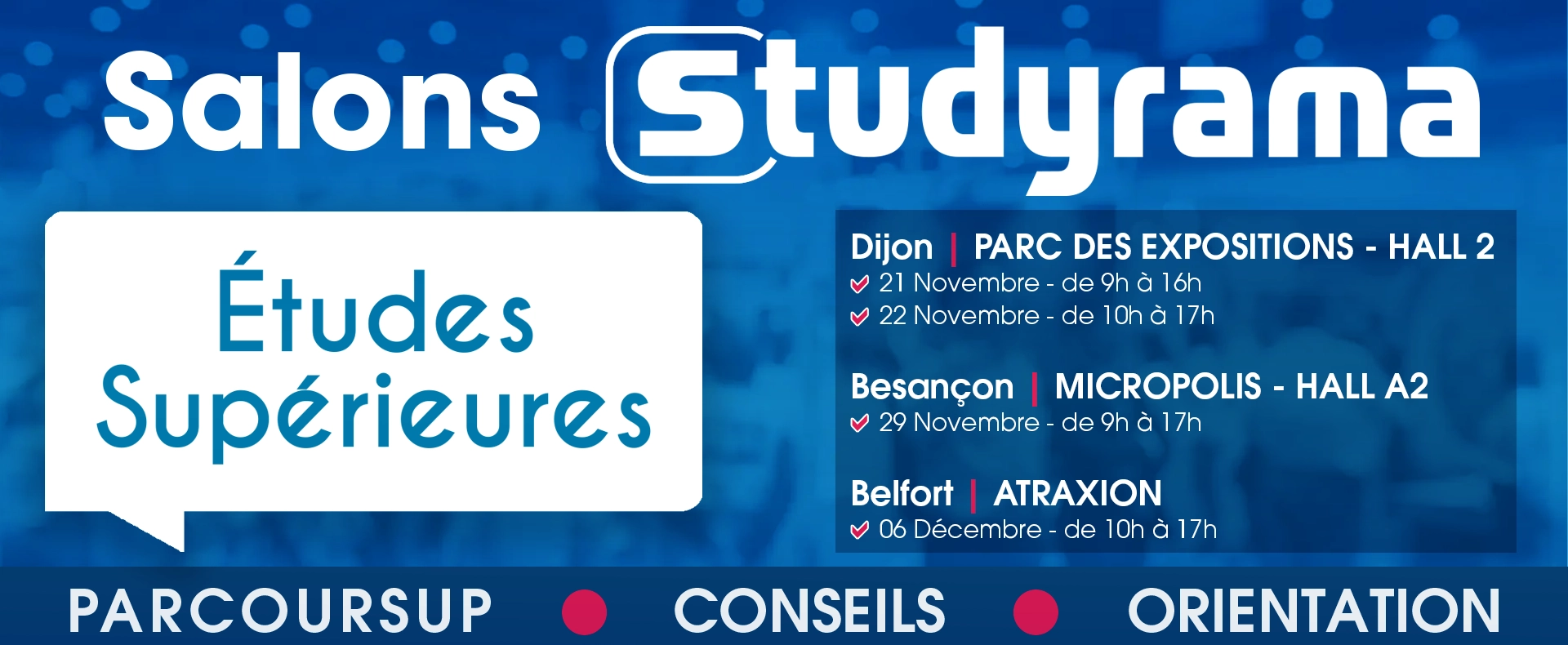 Bandeau actu Studyrama 2025 Dijon, Besançon, Belfort.